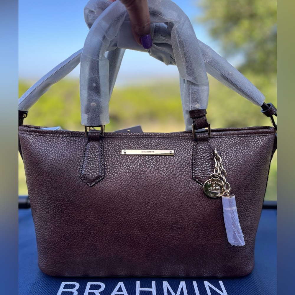NWT Brahmin Mini-Asher Dark Brown Pebbled Leather Satchel Crossbody - Picture 1 of 13